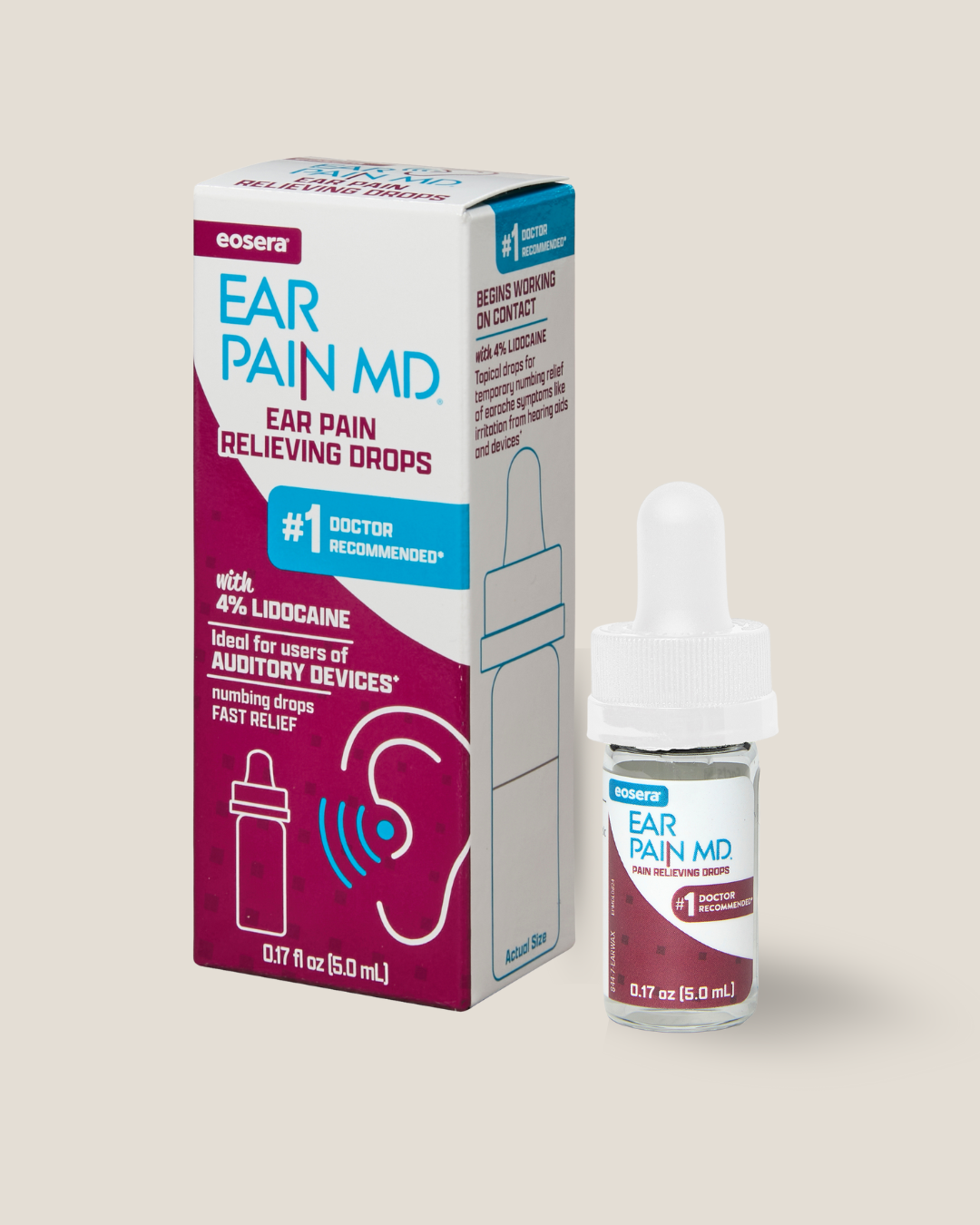 Eosera Ear Pain MD for Hearing Aid Users - Ear Pain Relief Drops, 4% Lidocaine, 5 mL (OTC) - eosera®