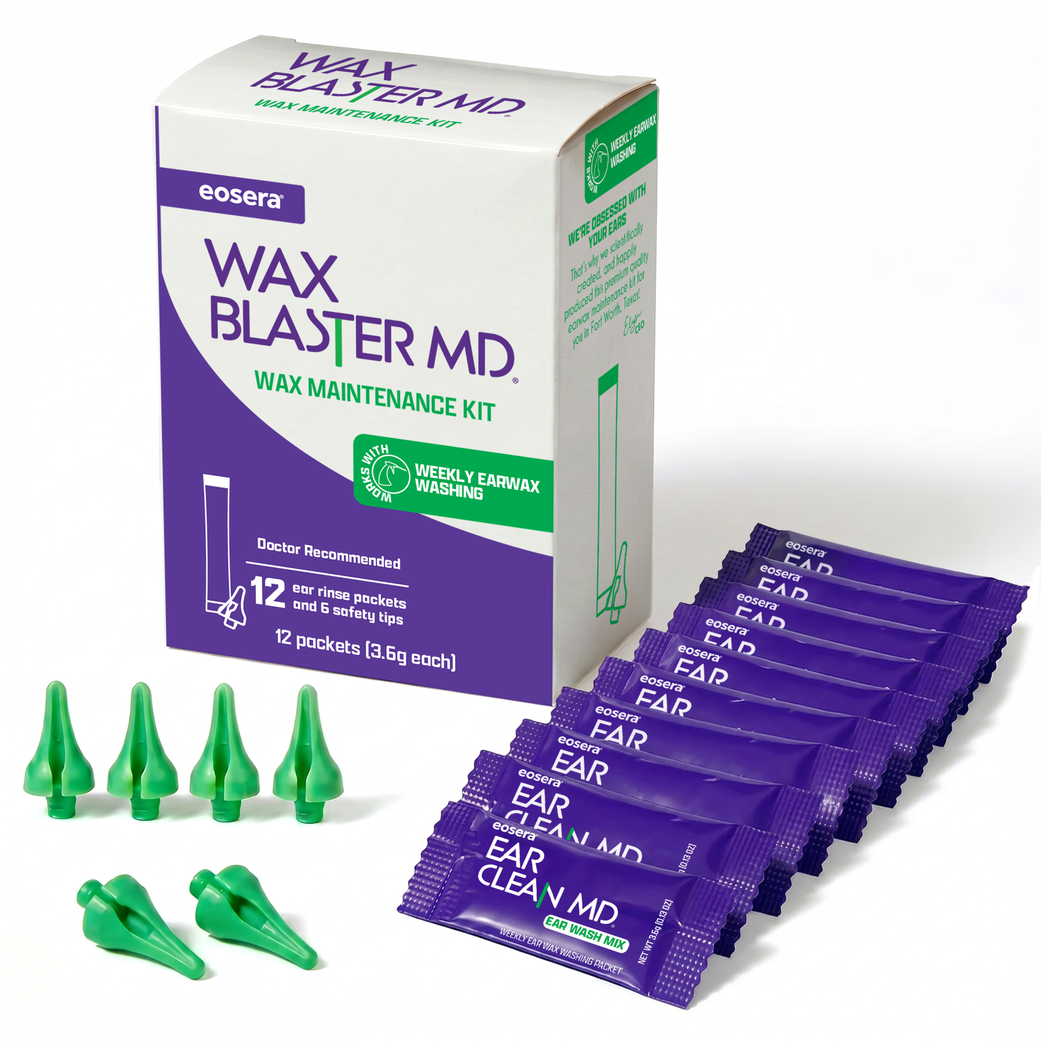 eosera Wax Blaster MD Maintenance Kit, Rinsing Solution Packets and Green Tips